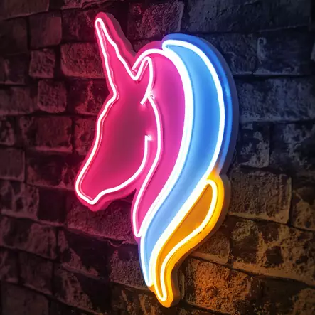 Väggdekor Plast Led Wallity Unicorn Vit Blå Gul Plast 30x40 cm - Ljussmycken och ljusfigurer - 8683743970506 - 2