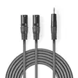 Balanserad ljudkabel | 2x XLR 3-Pin Hane | 3.5 mm Hane | Nickelplaterad | 3.00 m | Rund | PVC | Mörkgrå | Kartonghylsa - Ljudkablar - 5412810295876 - 1
