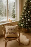 Prydnadskudde Aberto Design Merry Christmas Beige Polyester 43x43 cm - Prydnadskuddar - 8684284032036 - 2