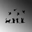 Väggdekor Metall Wallity Birds Playing With Cats Svart Metall 79x110 cm - Dekorationer, prydnadsföremål - 8683743438846 - 5