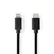 Lightning Kabel | USB 2.0 | Apple Lightning, 8-stifts | USB-C Hane | 480 Mbps | Nickelplaterad | 1.00 m | Rund | PVC | Svart | Label - Nedis produkter - 5412810421046 - 1