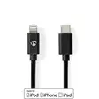 Lightning Kabel | USB 2.0 | Apple Lightning, 8-stifts | USB-C Hane | 480 Mbps | Nickelplaterad | 1.00 m | Rund | PVC | Svart | Label - Nedis produkter - 5412810421046 - 50