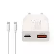 Väggladdare | 30 W | GaN | PD3.0 | Snabbladdnings funktion | 1.5 / 2.0 / 2.5 / 3.0 A | Antal utgångar: 2 | USB-A / USB-C | USB-C (Lös) Kabel | 1.50 m | Automatiskt val av Spänning | Vit - Nätladdare - 5412810471546 - 10