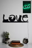 Dekorativ Ledbelysning Wallity Cat Love Grön MDF 70x22 cm - Ljussmycken och ljusfigurer - 8682870904576 - 2