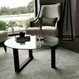 Soffbord Hanah Home Yuvarlak Cam Orta Sehpa S300 Valnöt Massivt Trä Härdat Glas 80x41x80 cm - Soffor - 8682870558526 - 4
