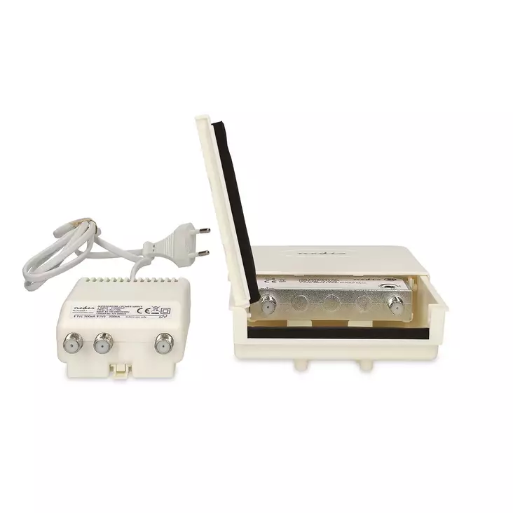 Mastförstärkare | Antal utgångar: 2 | Förstärkningskontroll: 15 - 30 dB | F-Hona | Brusfaktor: 4 dB | Vit - Nedis produkter - 5412810475056 - 10