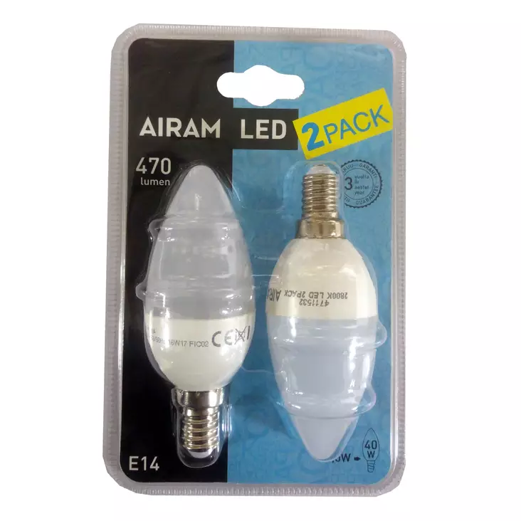 Airam LED kron 5W E14 2st - Lampor och lysrör - 6435200207036 - 1