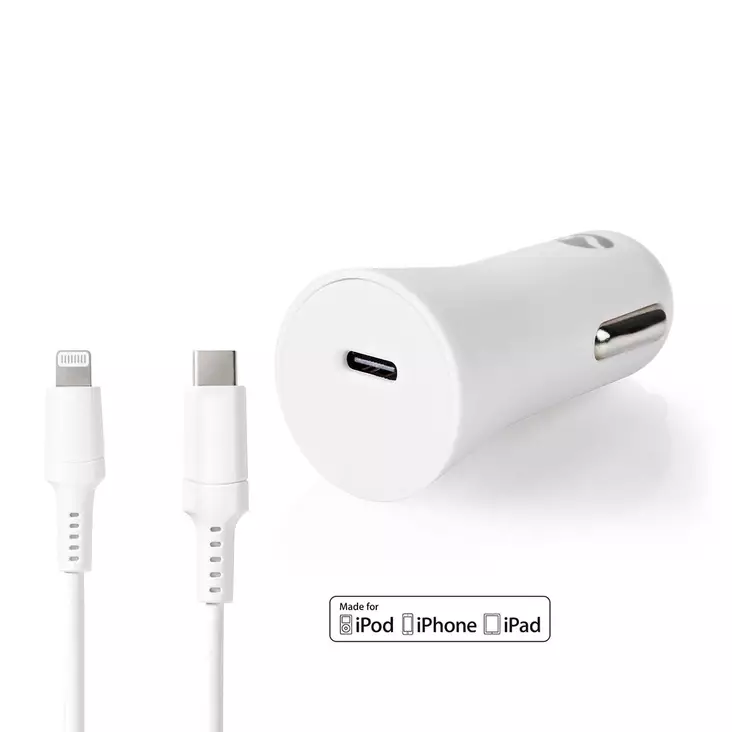 Billaddare | 20 W | 1.67 / 2.22 / 3.0 A | Antal utgångar: 1 | Port typ: USB-C | Lightning 8-Pin (Lös) Kabel | 1.00 m | Automatiskt val av Spänning - Bilbatteriladdare - 5412810334636 - 1