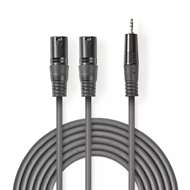 Balanserad ljudkabel | 2x XLR 3-Pin Hane | 3.5 mm Hane | Nickelplaterad | 3.00 m | Rund | PVC | Mörkgrå | Kartonghylsa - Ljudkablar - 5412810295876 - 1
