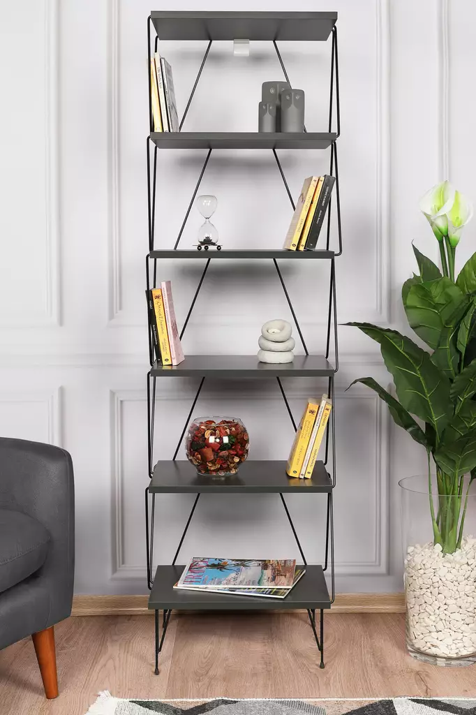 Bokhylla Hanah Home Balaban Antracit Spånskiva 46x165x30 cm - Bokhyllor - 8682870729506 - 1