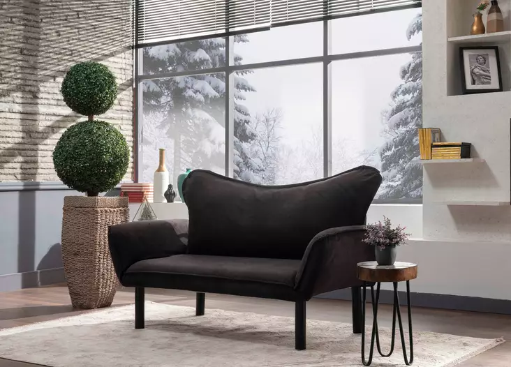 2-sits bäddsoffa Atelier del Sofa Chatto Svart Bomullsfodrad Polyestertyg 150x75x70 cm - Bäddsoffor - 8681875569506 - 1