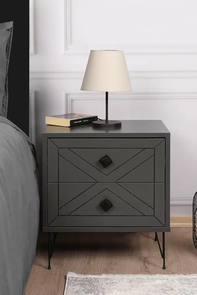 Sängbord Hanah Home Luna Antracit Spånskiva 50x55x40 cm - Nattduksbord - 8683342427616 - 1