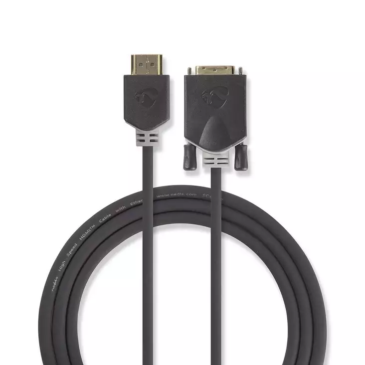 HDMI kabel | HDMI Kontakt | DVI-D 24+1-Pin Hane | 1080p | Guldplaterad | 2.00 m | Rak | PVC | Antracit | Låda - HDMI-kablar - 5412810264346 - 1