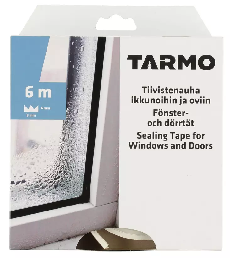 Ikkunatiiviste E-profiili 9 x 4 mm valkoinen - Fönster- och dörrtätningar - 6410412062536 - 1