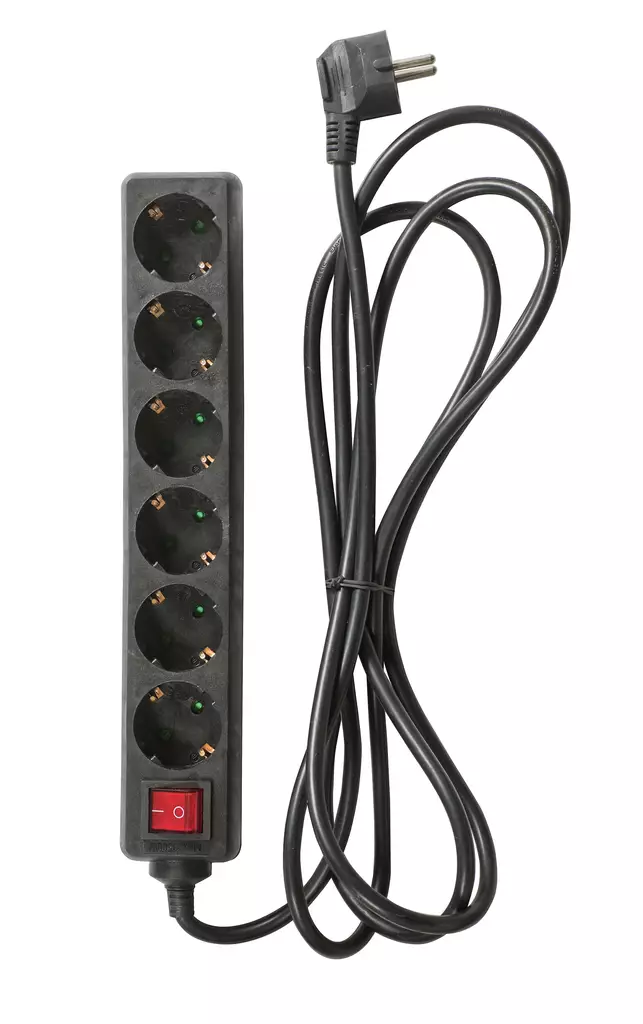 Jatkojohto-kytkin Musta 3m 6-os. Airam - Inomhusförlängningssladdar - 6435200256676 - 1