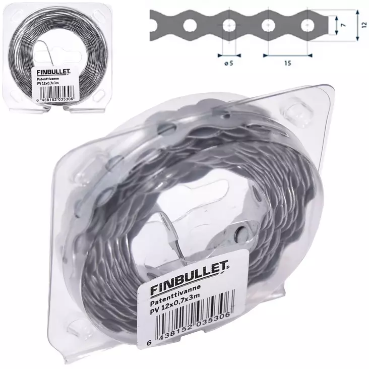 Patenttivanne 12 mm x 0,7 mm x 3 m - Spikplattor och vinkeljärn - 6438152035306 - 1