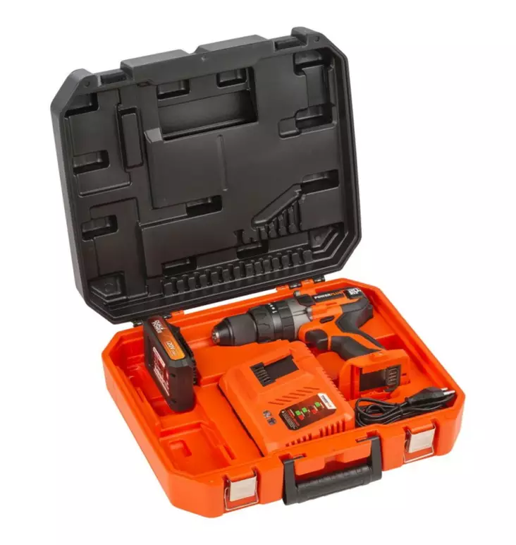 Porakone + akku ja laturi 20V Powerplus - Batteridrivna borrmaskiner och skruvdragare - 5400338092466 - 1
