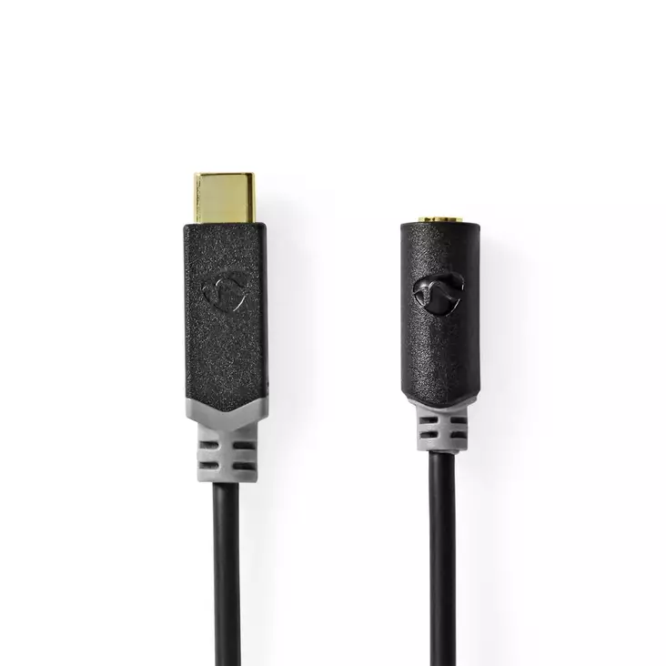 USB-C Adapter | USB 2.0 | USB-C Hane | 3.5 mm Hona | 1.00 m | Rund | Guldplaterad | PVC | Svart | Låda - Dator och nätverk - 5412810406876 - 1