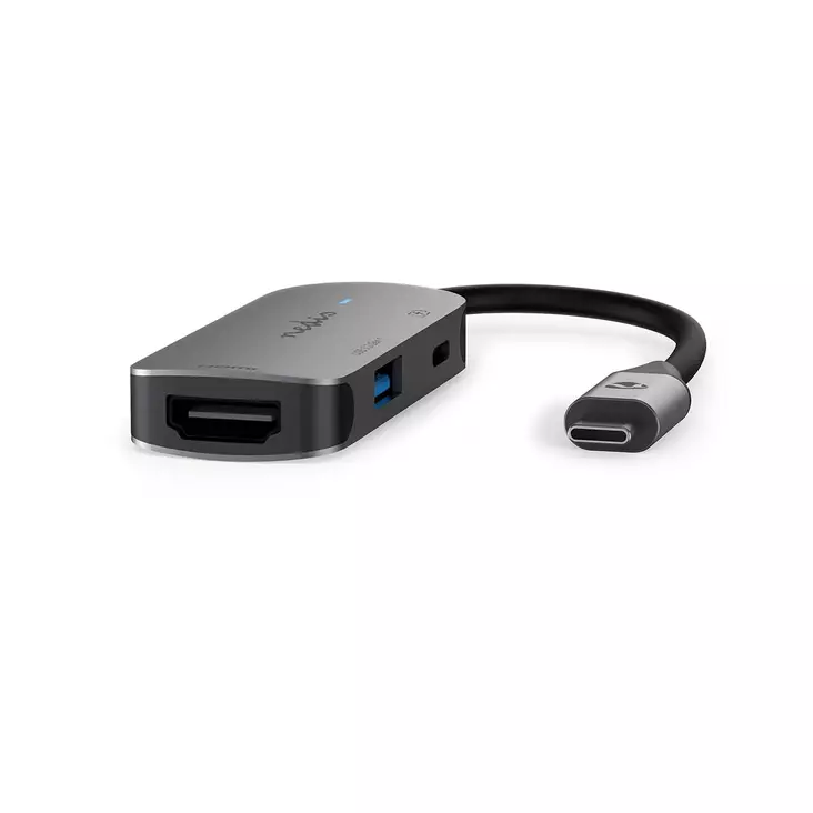 USB Multi-Port Adapter | 3-in-1 | USB 3.2 Gen 1 | USB-C Hane | HDMI Utgång / USB-A Hona / USB-C Hona | 5 Gbps | 0.10 m | Rund | Nickelplaterad | PVC | Grå | Låda - Dator och nätverk - 5412810415496 - 1
