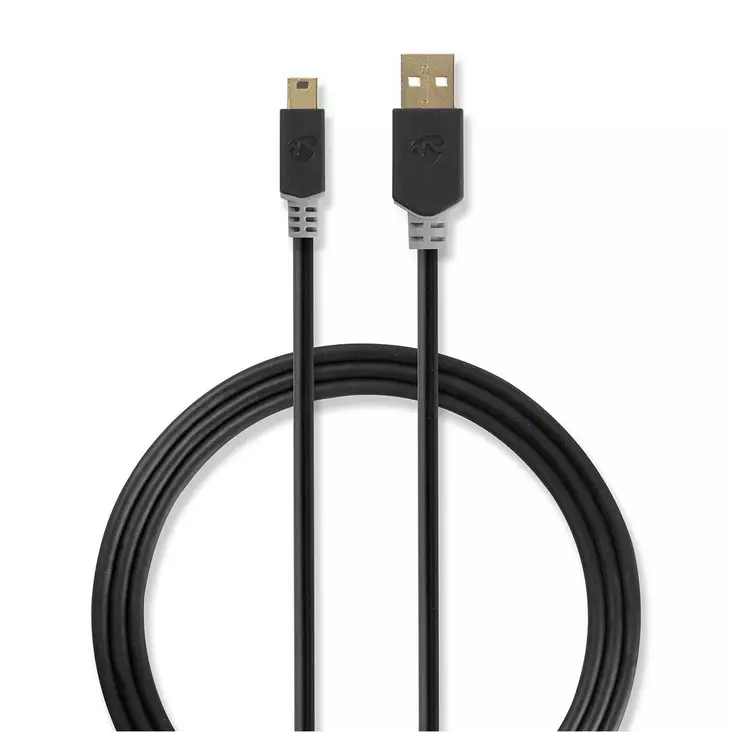 USB-kabel | USB 2.0 | USB-A Hane | USB Mini-B 5 pin Hane | 480 Mbps | Guldplaterad | 2.00 m | Rund | PVC | Antracit | Låda - Dator och nätverk - 5412810263486 - 1