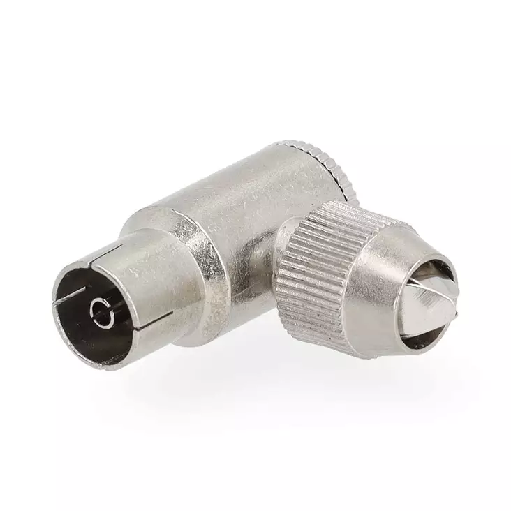 IEC (coax) | Vinklat 90° | Hona | Nickelplaterad | 75 Ohm | Skruva | Kabel input diameter: 7.0 mm | Metall | Silver | 2 st. | Gift Box with Euro Lock - Nedis produkter - 5412810454266 - 1