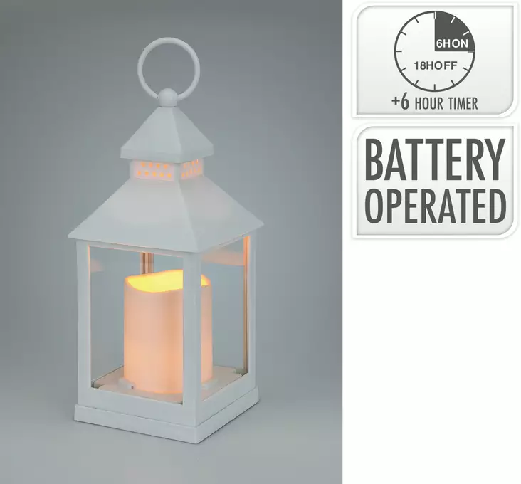 Vit LED-lykta 23cm varm ljus med timer – stämningsfull batteridriven dekorationsbelysning - LED-ljus och lyktor - 8719987175756 - 1