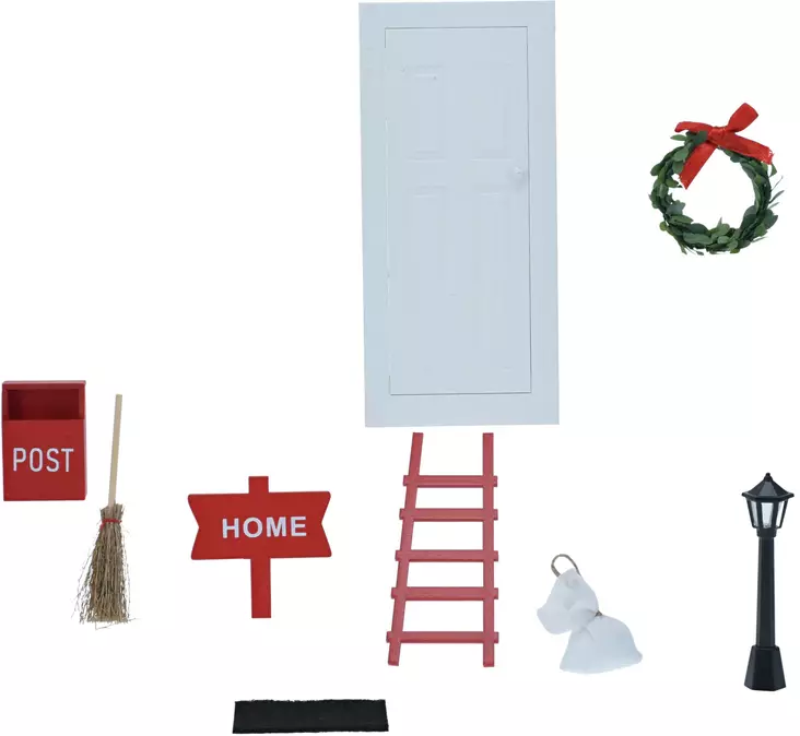 Julens miniatyrset 9 delar – trädörr, brevlåda, stege och dekorationer för feststämning - Juldekorationer och textilier - 8721037194716 - 1