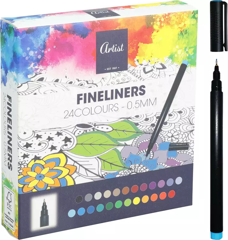 Fineliners 24 färger 0,5 mm för skrivning och detaljerad teckning - Fiberpennor, tuschpennor - 8721037839846 - 1