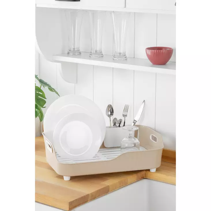 Diskställ, beige, 27 x 43 x 12 cm, tålig, BPA-fri - Dagliga köksartiklar - 8684282978046 - 1