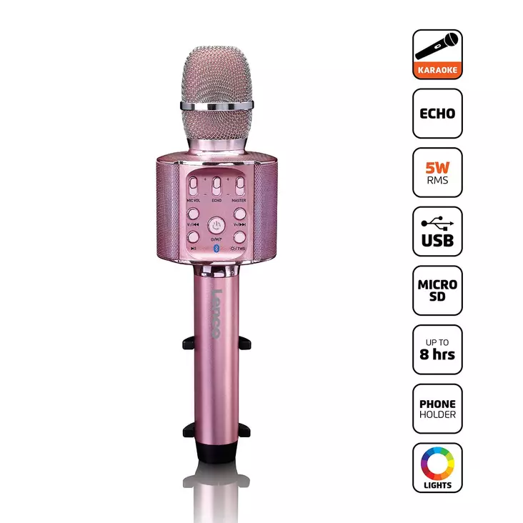 Bluetooth® Karaokemikrofon med högtalare och belysning Rosa - Mikrofoner och karaokemaskiner - 8711902042136 - 1