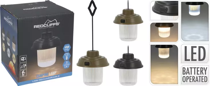 Camping LED-lampa USB-C laddningsbar 3 ljuslägen 10,5cm silikon - Hushållsprodukter - 8720573971256 - 1