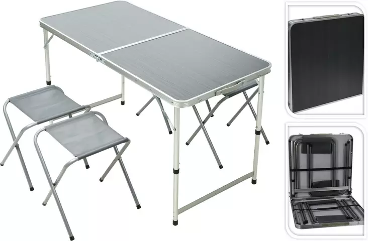 Campingbordset 5 delar, hopfällbart aluminium bord och stolar - Hushållsprodukter - 8721037392976 - 1