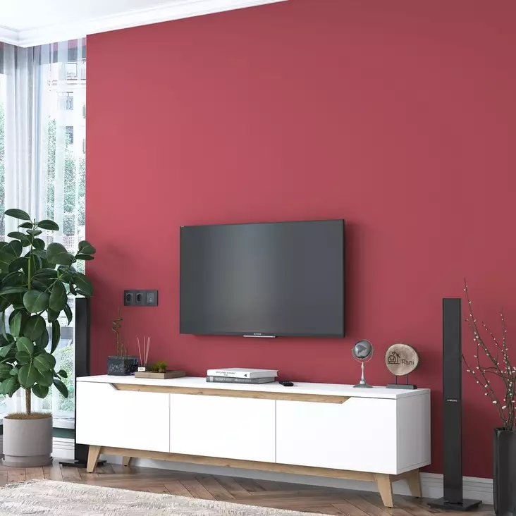 TV-bänk Hanah Home D1 2472 Vit Valnöt Spånskiva 180x48,6x35 cm - TV-bänkar - 8683743678426 - 1
