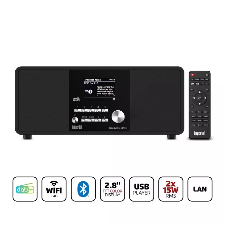 DABMAN i200 (V2) Multifunktionell stereoradio DAB+ / FM / Internet Svart - Radioapparater - 4024035231006 - 1