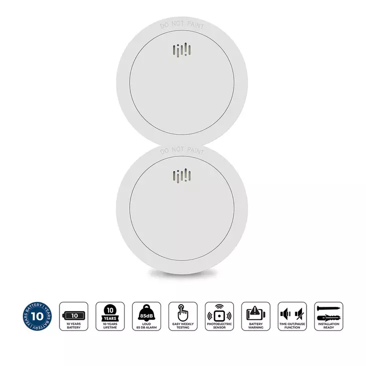 2x Rökdetektor med 10 års batteritid och sensorns drifttid Vit - Brandvarnare och kolmonoxidvarnare - 8711902093206 - 1