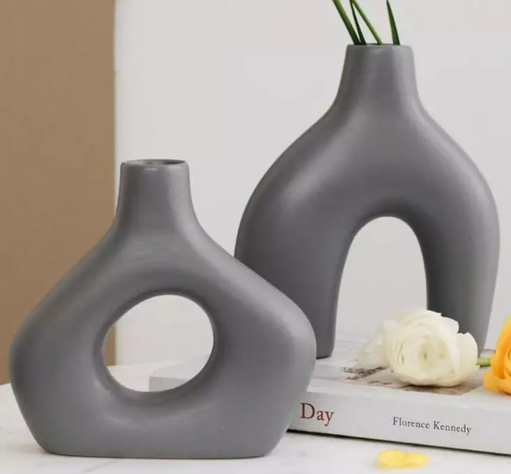 Vas Set Aberto Design Iskandinav Grå Keramik 15x4x19 cm 16x4x15 cm - Hängande blomkrukor och vaser - 8684282698166 - 1