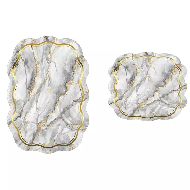 Badrumsmatta Set Mijölnir Grå 100% Polyester Halkfri Antibakteriell Maskintvättbar 50x60 cm & 60x100 cm - Badrumsmattor och våtrumsmattor - 8682870988286 - 1