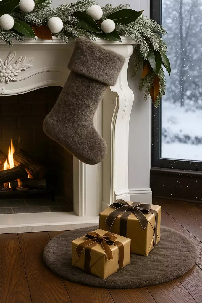 Julstrumpa Aberto Design Pelush Grå Polyester 37x24x5 cm - Juldekorationer och textilier - 8684283979356 - 1