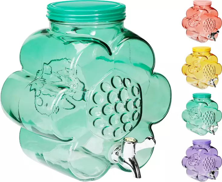 Dryckesbehållare med tappkran 3,5 liter – dekorativ blomdesign, flera färger - Serveringsfat - 8721037830966 - 1