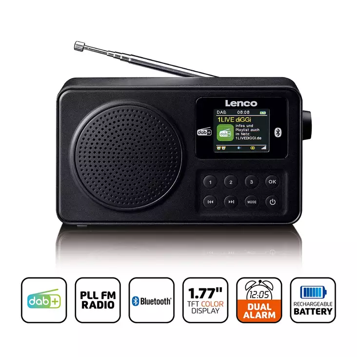 Bärbar DAB+/FM-radio med Bluetooth® Svart - Radioapparater - 8711902086376 - 1
