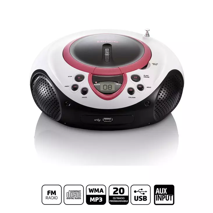 Bärbar FM-radio CD- och USB-spelare Rosa - Radioapparater - 8711902025696 - 1