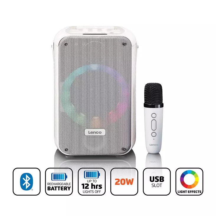 Karaokesystem med Bluetooth®, uppladdningsbart batteri, trådlös karaokemikrofon och disco-LED-belysning Vit - Nedis produkter - 8711902081296 - 1