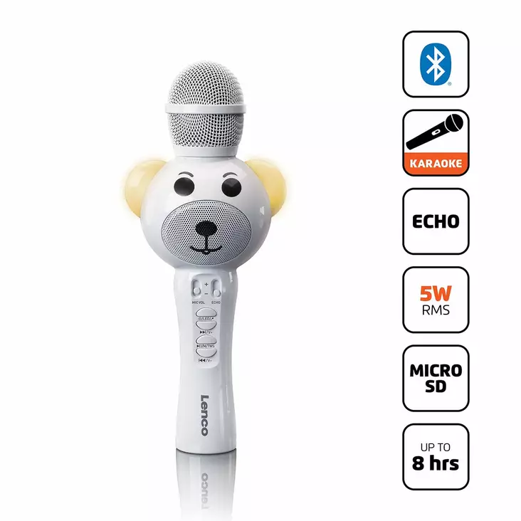 Karaokemikrofon med Bluetooth® SD-kortplats lampor Aux-utgång Vit - Mikrofoner och karaokemaskiner - 8711902065296 - 1