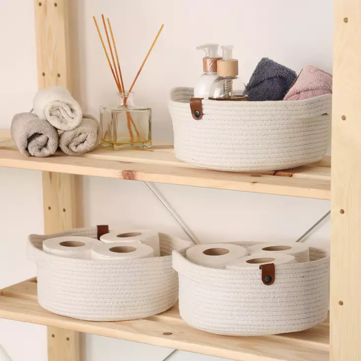 Korgset Aberto Design JUT05003227D Ecru Bomull Juterep 25x25x10 cm - Förvaringslådor och korgar - 8683742917786 - 1