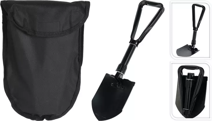 Hopfällbar metallspade med bärväska 60 cm - Friluftsutrustning - 8720573459686 - 1