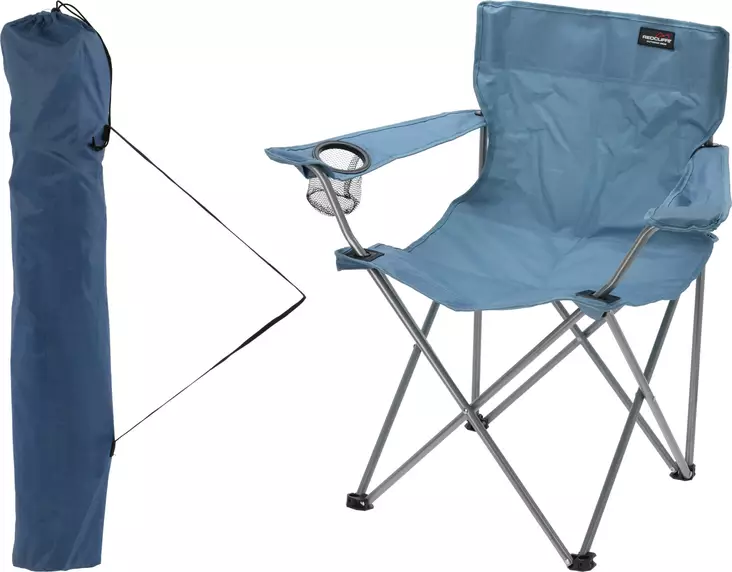 Hopfällbar blå campingstol med mugghållare och bärväska - Campingstolar och campsängar - 8721037361156 - 1