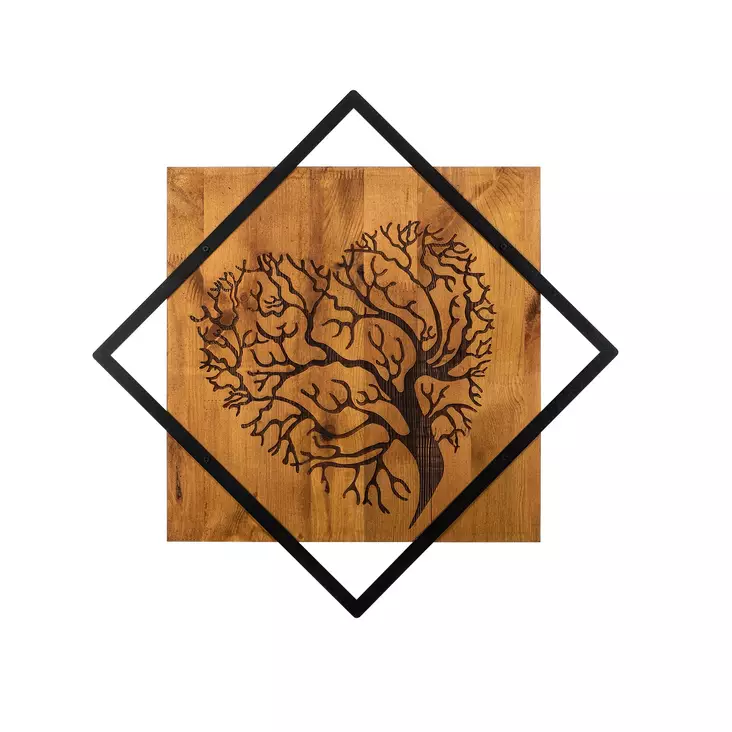 Väggdekor Trä Wallity Tree Valnöt/Svart Trä/Metall 54x54 cm - Dekorationer, prydnadsföremål - 8681875866636 - 1