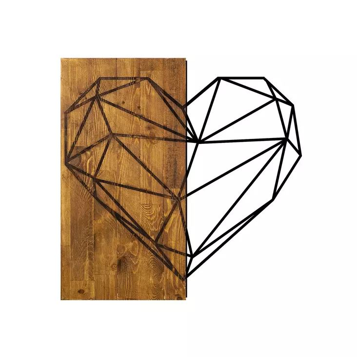 Väggdekor Trä Wallity Heart Valnöt/Svart Trä/Metall 58x58 cm - Dekorationer, prydnadsföremål - 8681875602456 - 1