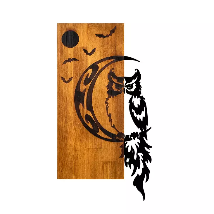 Väggdekor Trä Wallity Owl Valnöt/Svart Trä/Metall 36x66x3 cm - Dekorationer, prydnadsföremål - 8684282397366 - 1