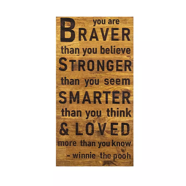 Väggdekor Trä Wallity Braver Stronger Smarter Loved Valnöt/Svart Trä 30x3x58 cm - Dekorationer, prydnadsföremål - 8683342204026 - 1